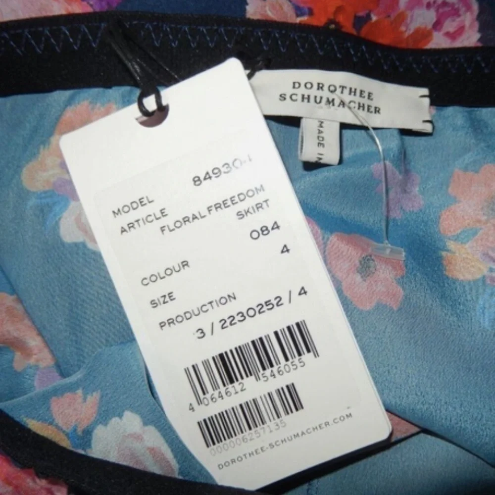 Dorothee Schumacher Navy Blue Pink Silk Chiffon A-Line Skirt Nwt 4